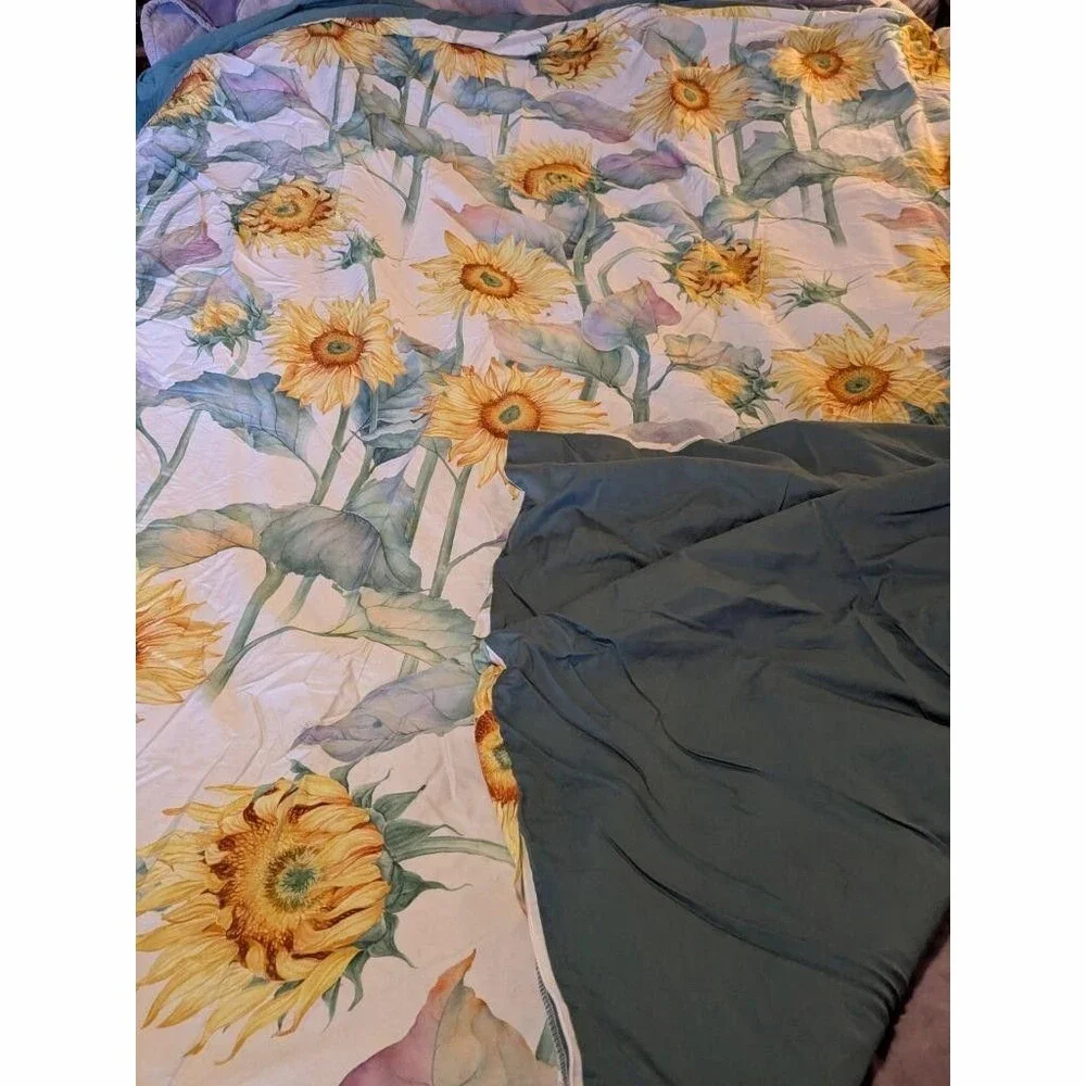 King Size Cotton Custom Duvet Comforted Cover Huge Mod Sunflowers print ~104x94